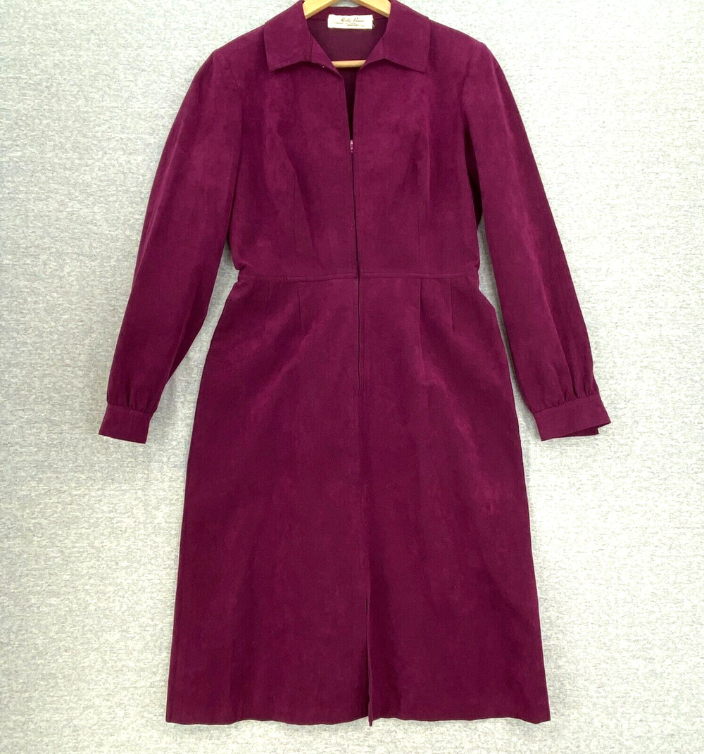 Vintage Mollie Parnis Dress Womens 10 1960s Ultra Suede Zip Up Long Sleeve USA